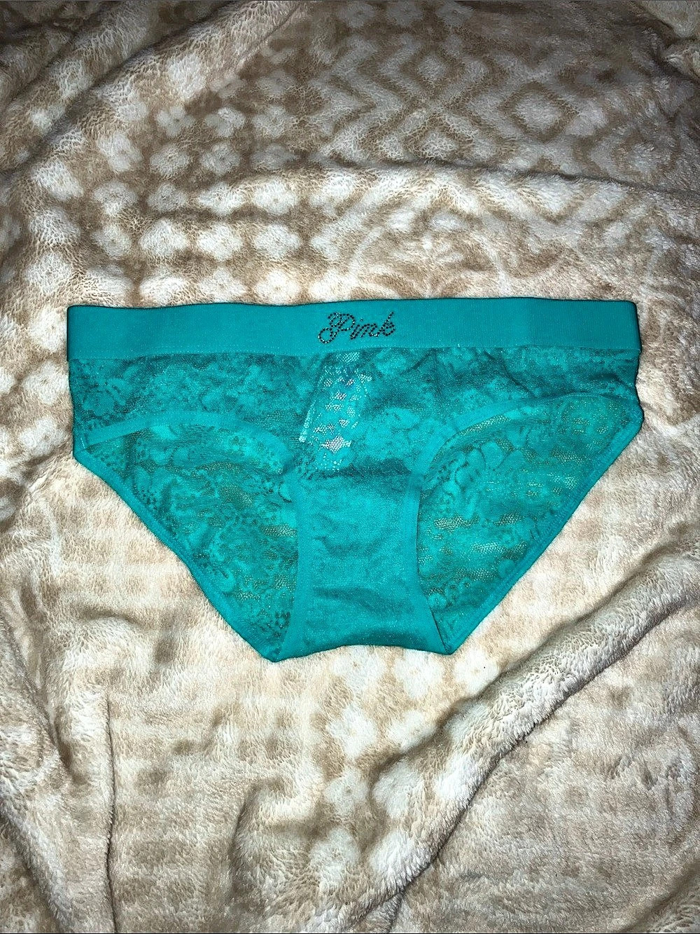 PINK Lace Panty in Blue Size XS NWT